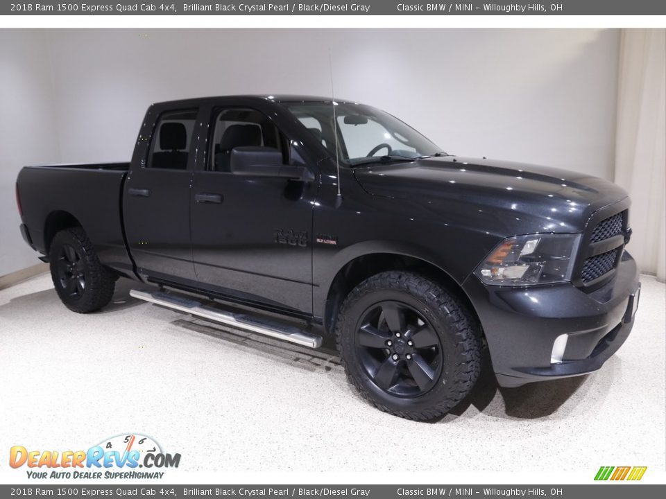 2018 Ram 1500 Express Quad Cab 4x4 Brilliant Black Crystal Pearl / Black/Diesel Gray Photo #1