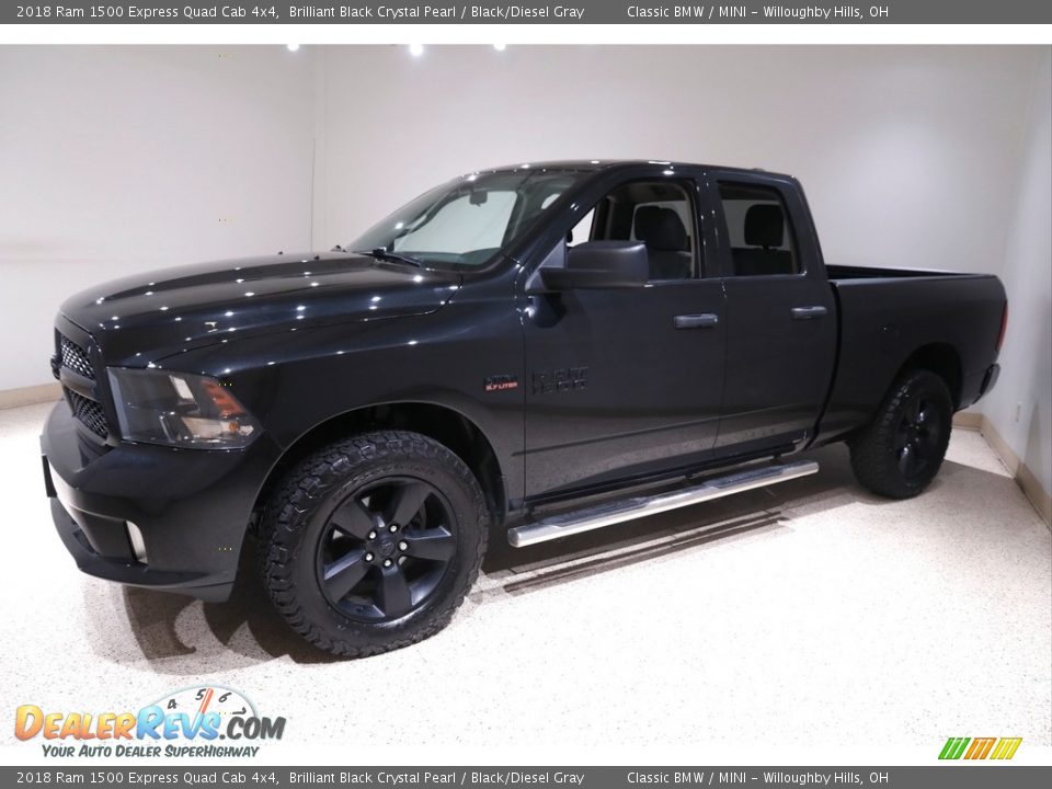 2018 Ram 1500 Express Quad Cab 4x4 Brilliant Black Crystal Pearl / Black/Diesel Gray Photo #3