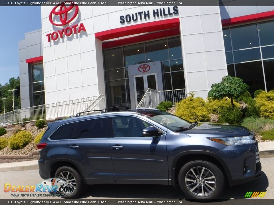 2018 Toyota Highlander XLE AWD Shoreline Blue Pearl / Ash Photo #2