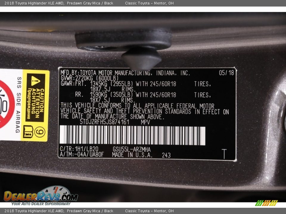 2018 Toyota Highlander XLE AWD Predawn Gray Mica / Black Photo #22