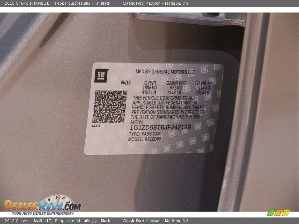 2018 Chevrolet Malibu LT Pepperdust Metallic / Jet Black Photo #20