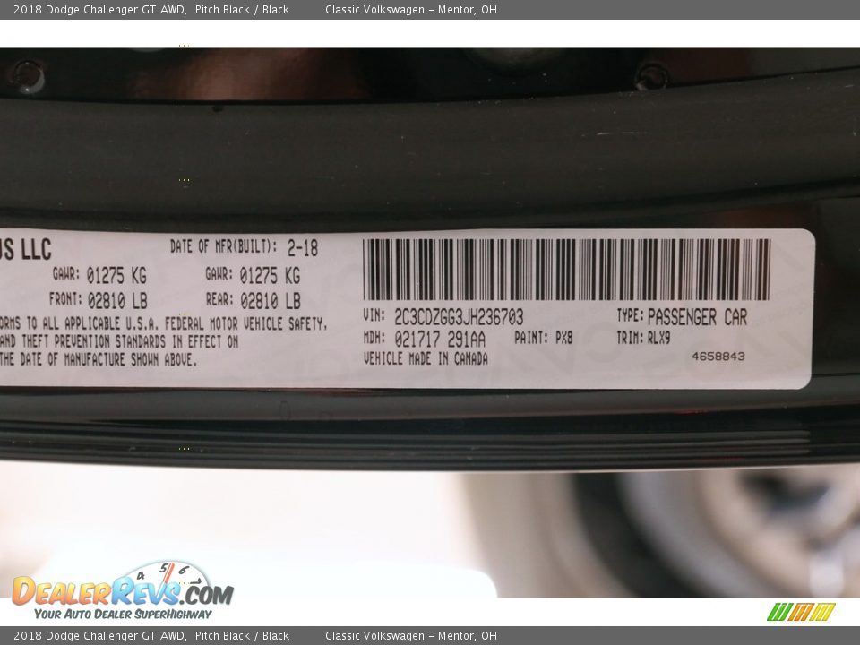 2018 Dodge Challenger GT AWD Pitch Black / Black Photo #23