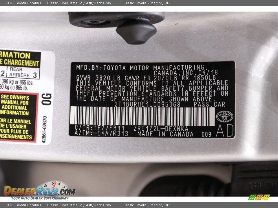 2018 Toyota Corolla LE Classic Silver Metallic / Ash/Dark Gray Photo #18