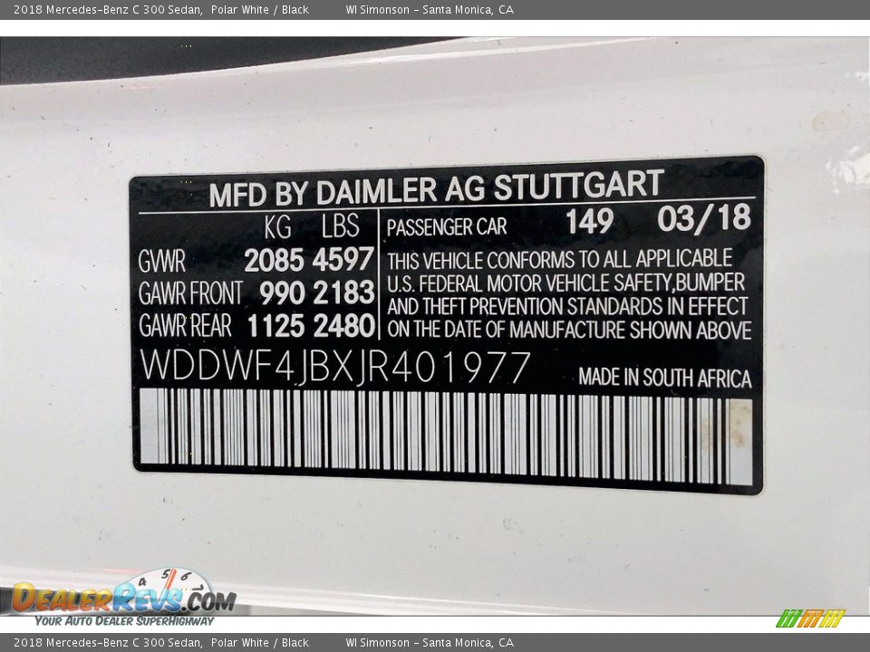 2018 Mercedes-Benz C 300 Sedan Polar White / Black Photo #33