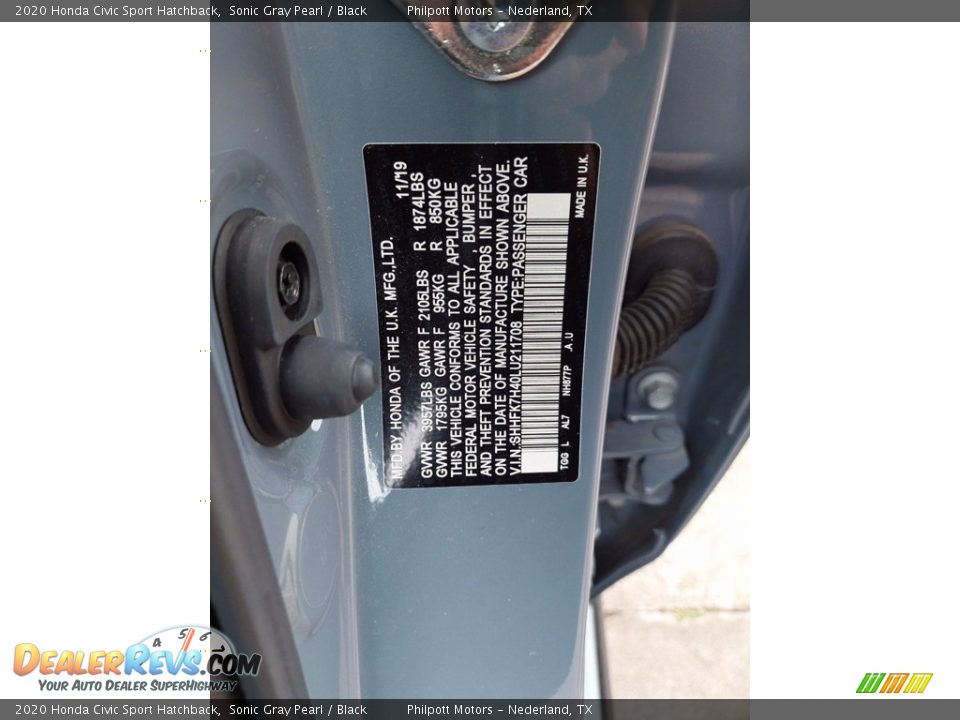 2020 Honda Civic Sport Hatchback Sonic Gray Pearl / Black Photo #23