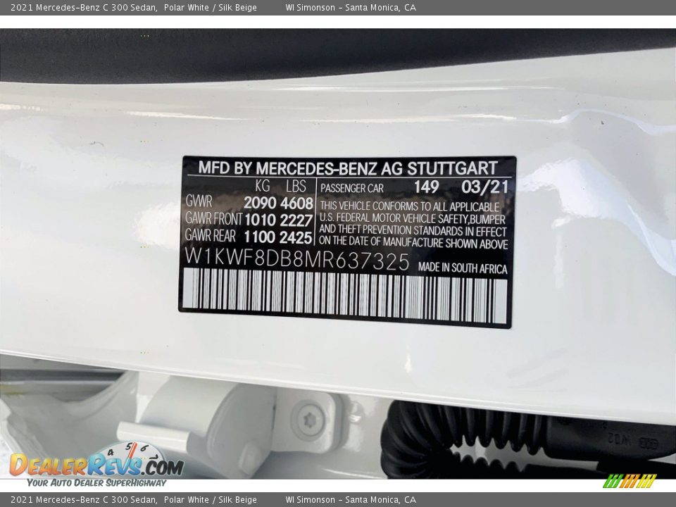 2021 Mercedes-Benz C 300 Sedan Polar White / Silk Beige Photo #12