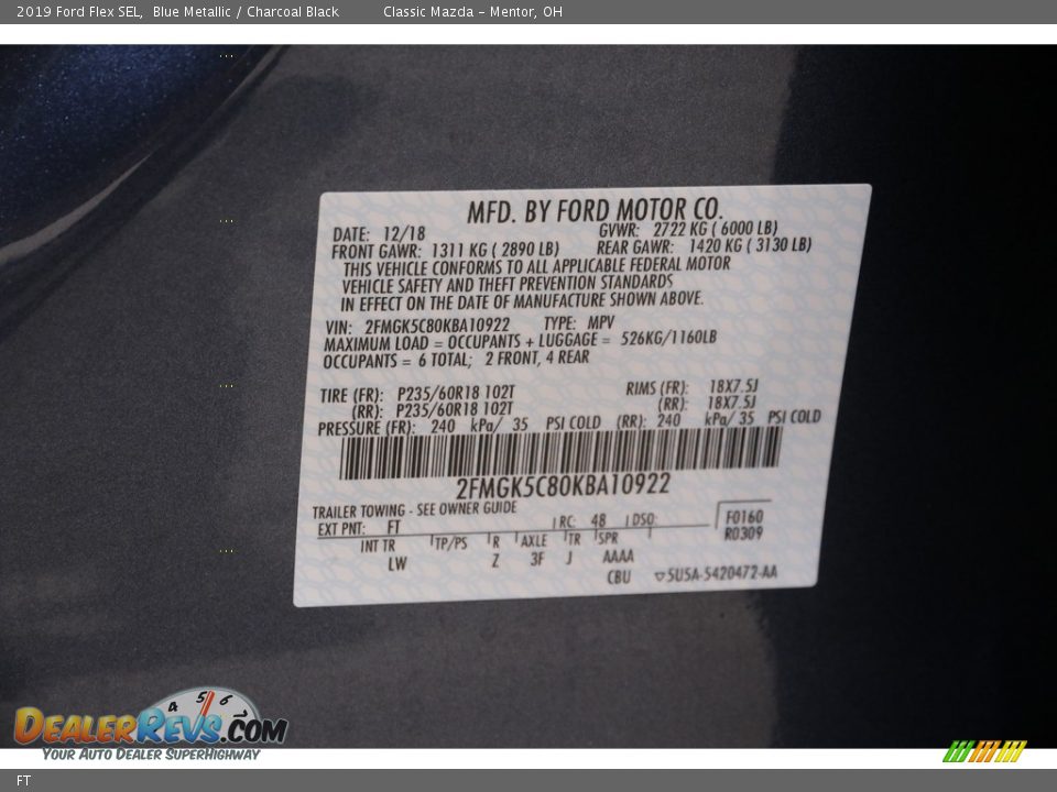 Ford Color Code FT Blue Metallic