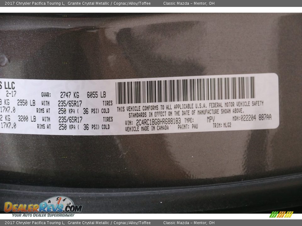 2017 Chrysler Pacifica Touring L Granite Crystal Metallic / Cognac/Alloy/Toffee Photo #25