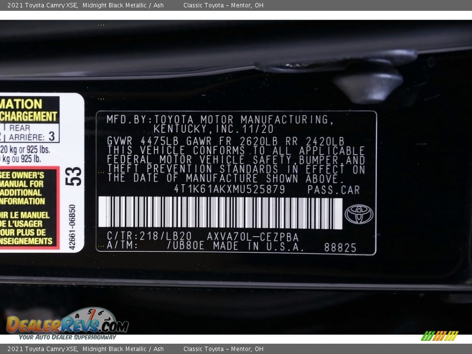 2021 Toyota Camry XSE Midnight Black Metallic / Ash Photo #22