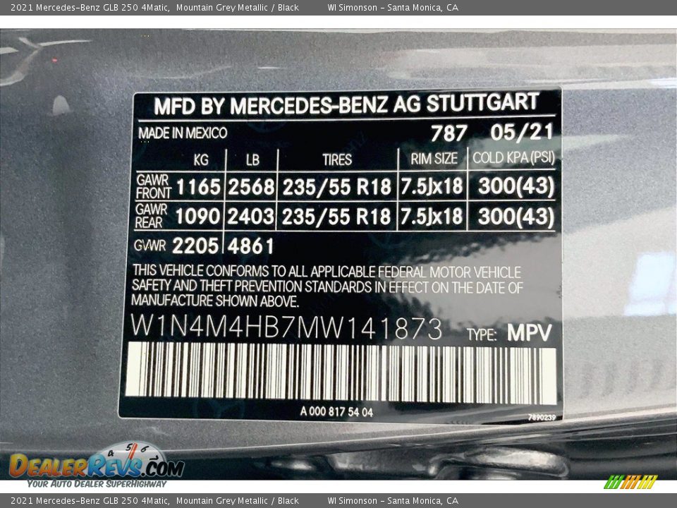 2021 Mercedes-Benz GLB 250 4Matic Mountain Grey Metallic / Black Photo #11