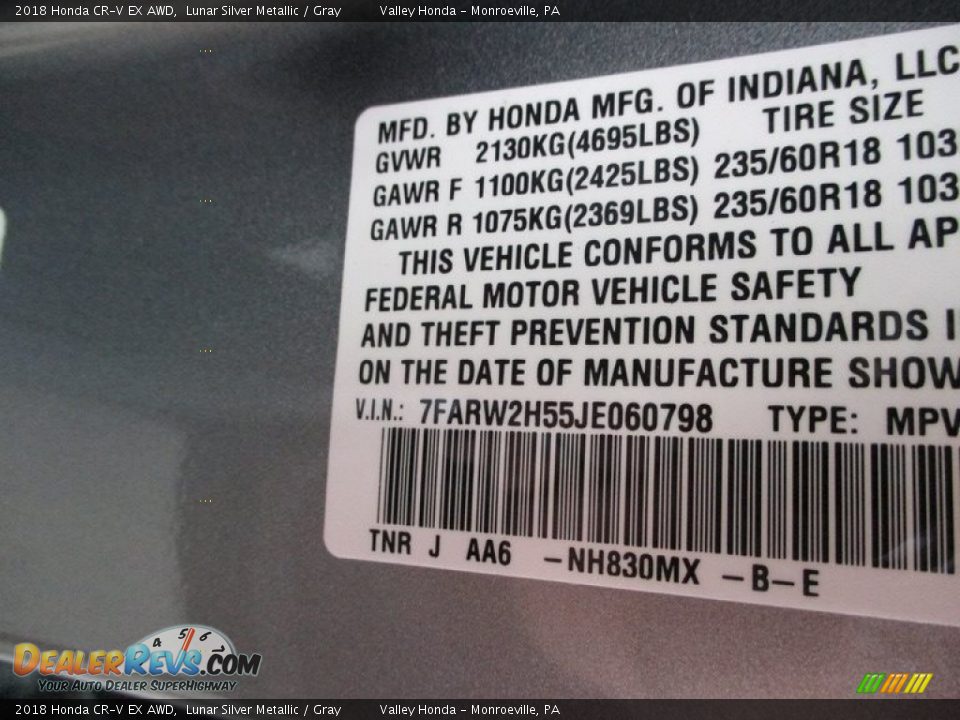 2018 Honda CR-V EX AWD Lunar Silver Metallic / Gray Photo #19
