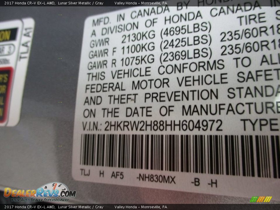 2017 Honda CR-V EX-L AWD Lunar Silver Metallic / Gray Photo #19