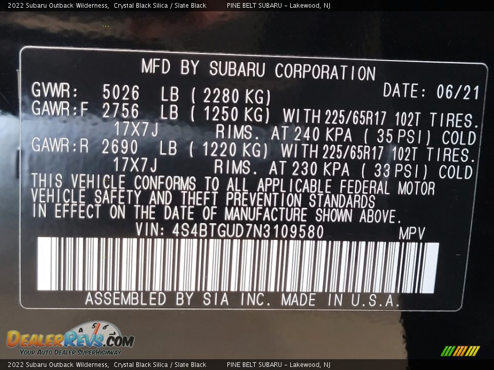 2022 Subaru Outback Wilderness Crystal Black Silica / Slate Black Photo #14