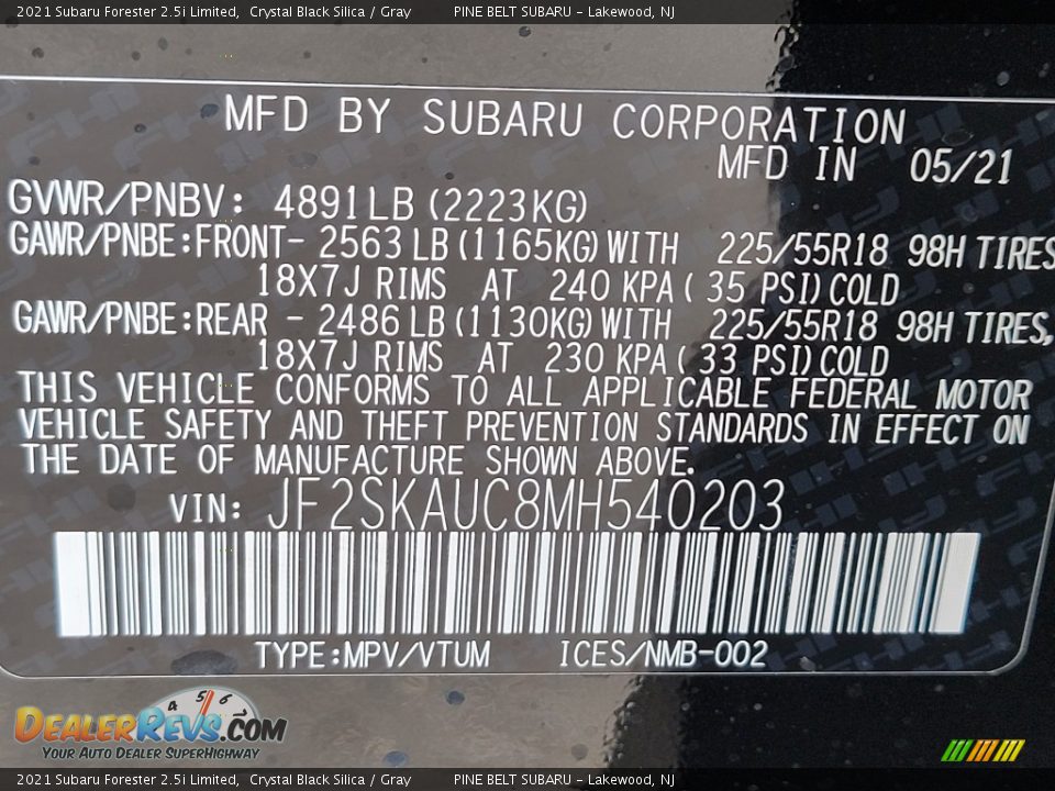 2021 Subaru Forester 2.5i Limited Crystal Black Silica / Gray Photo #14