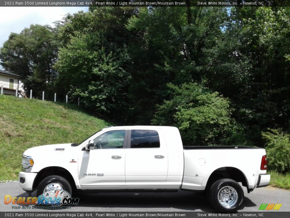 2021 Ram 3500 Limited Longhorn Mega Cab 4x4 Pearl White / Light Mountain Brown/Mountain Brown Photo #1