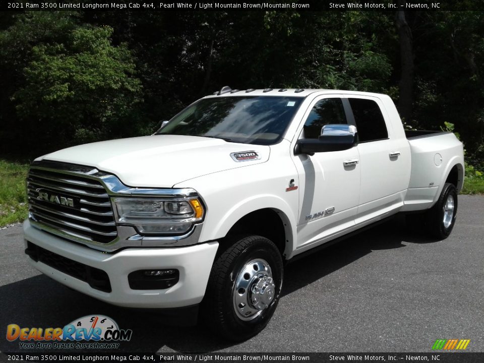 2021 Ram 3500 Limited Longhorn Mega Cab 4x4 Pearl White / Light Mountain Brown/Mountain Brown Photo #2