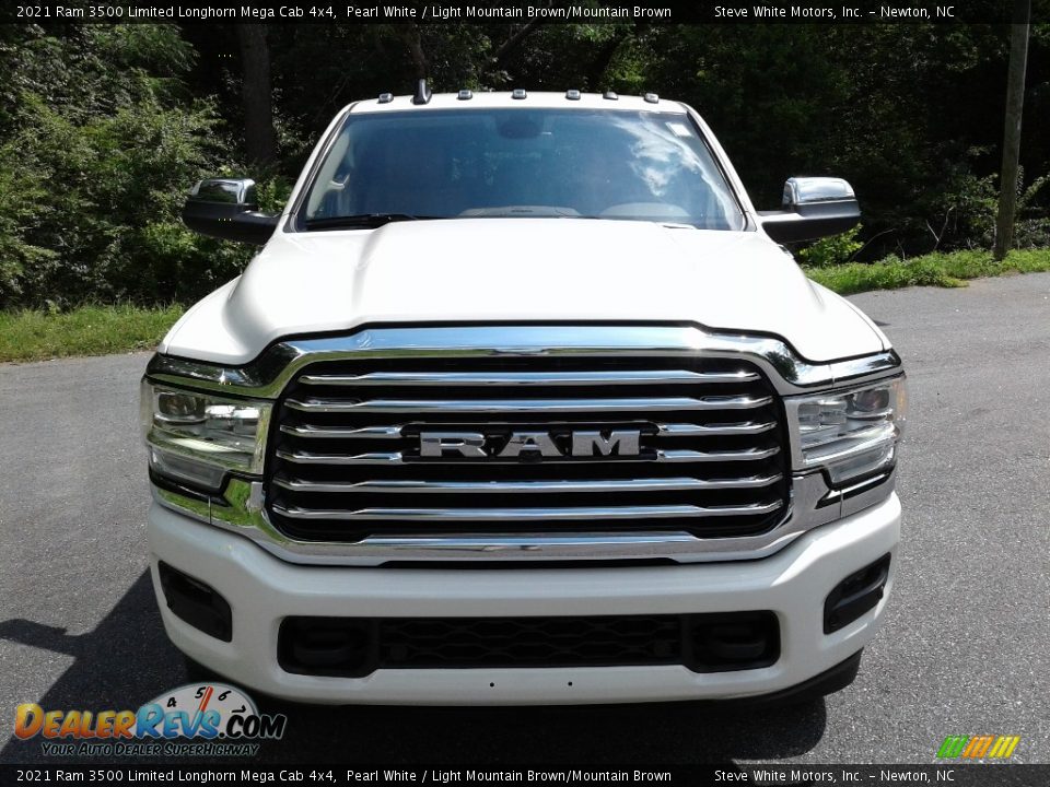 2021 Ram 3500 Limited Longhorn Mega Cab 4x4 Pearl White / Light Mountain Brown/Mountain Brown Photo #3