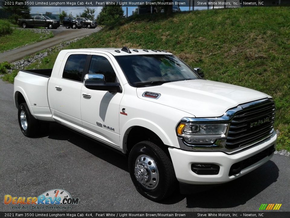 2021 Ram 3500 Limited Longhorn Mega Cab 4x4 Pearl White / Light Mountain Brown/Mountain Brown Photo #5