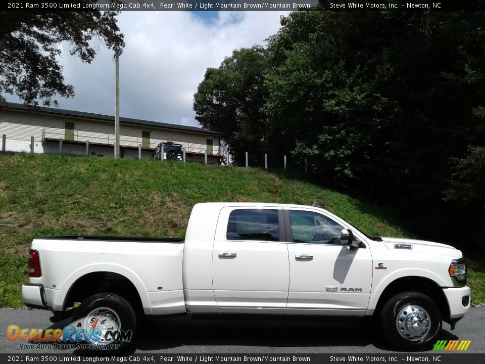 2021 Ram 3500 Limited Longhorn Mega Cab 4x4 Pearl White / Light Mountain Brown/Mountain Brown Photo #6