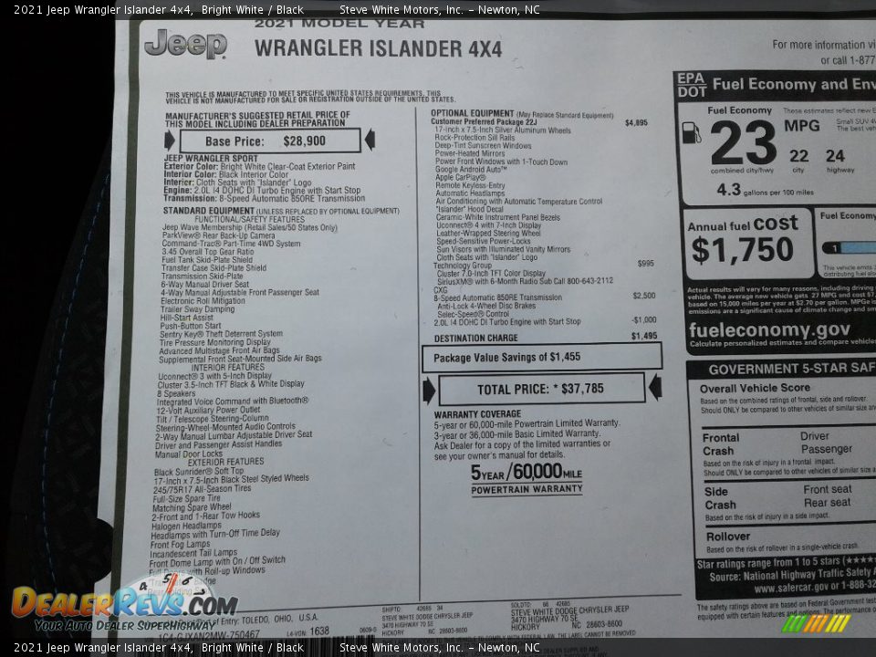 2021 Jeep Wrangler Islander 4x4 Bright White / Black Photo #27