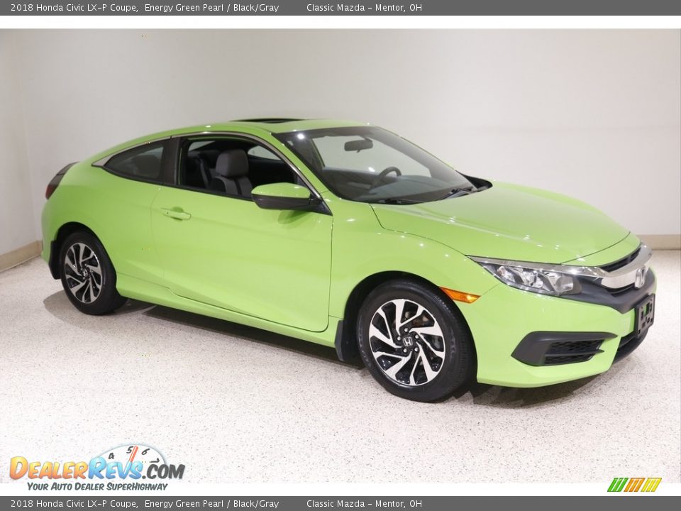 2018 Honda Civic LX-P Coupe Energy Green Pearl / Black/Gray Photo #1