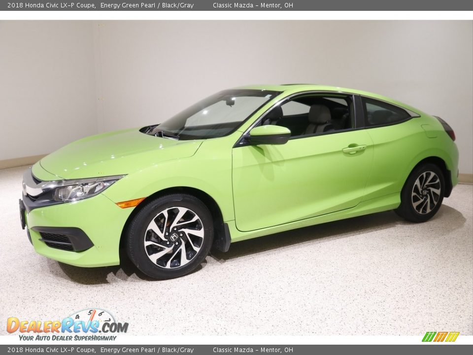 2018 Honda Civic LX-P Coupe Energy Green Pearl / Black/Gray Photo #3