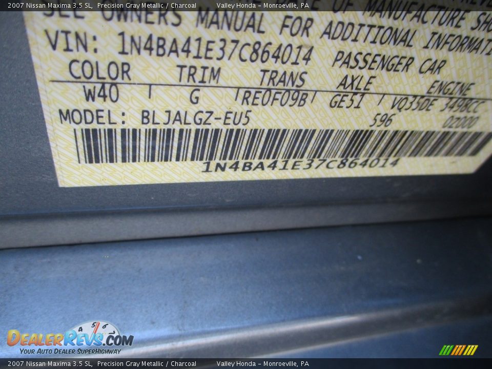 2007 Nissan Maxima 3.5 SL Precision Gray Metallic / Charcoal Photo #19
