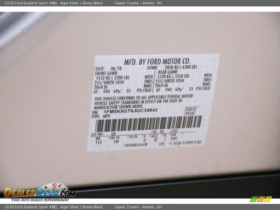 2018 Ford Explorer Sport 4WD Ingot Silver / Ebony Black Photo #23