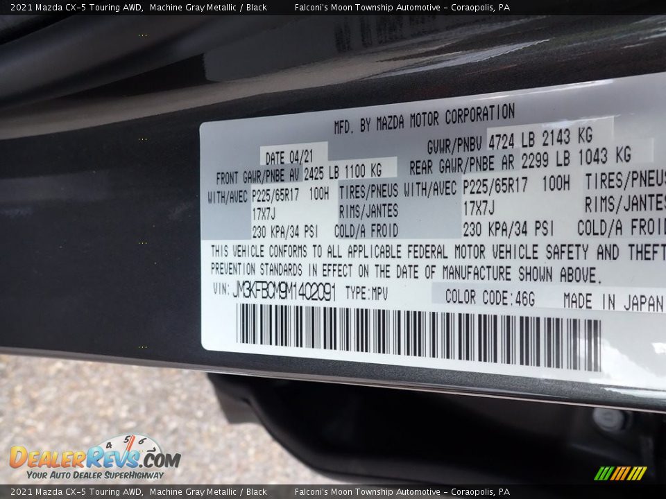 2021 Mazda CX-5 Touring AWD Machine Gray Metallic / Black Photo #15