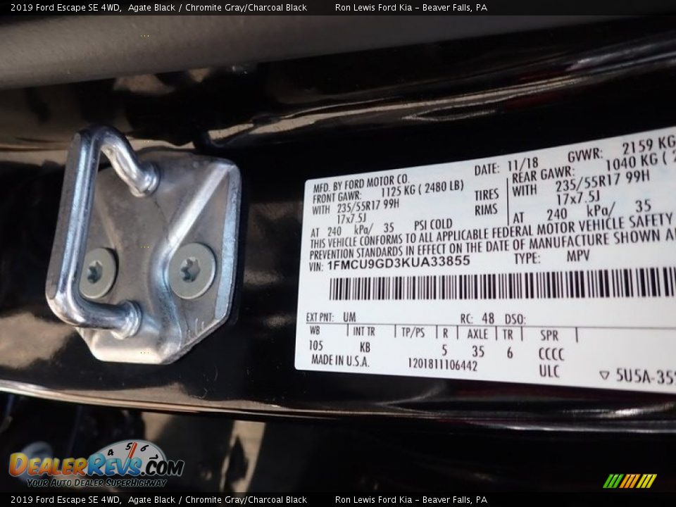 2019 Ford Escape SE 4WD Agate Black / Chromite Gray/Charcoal Black Photo #16