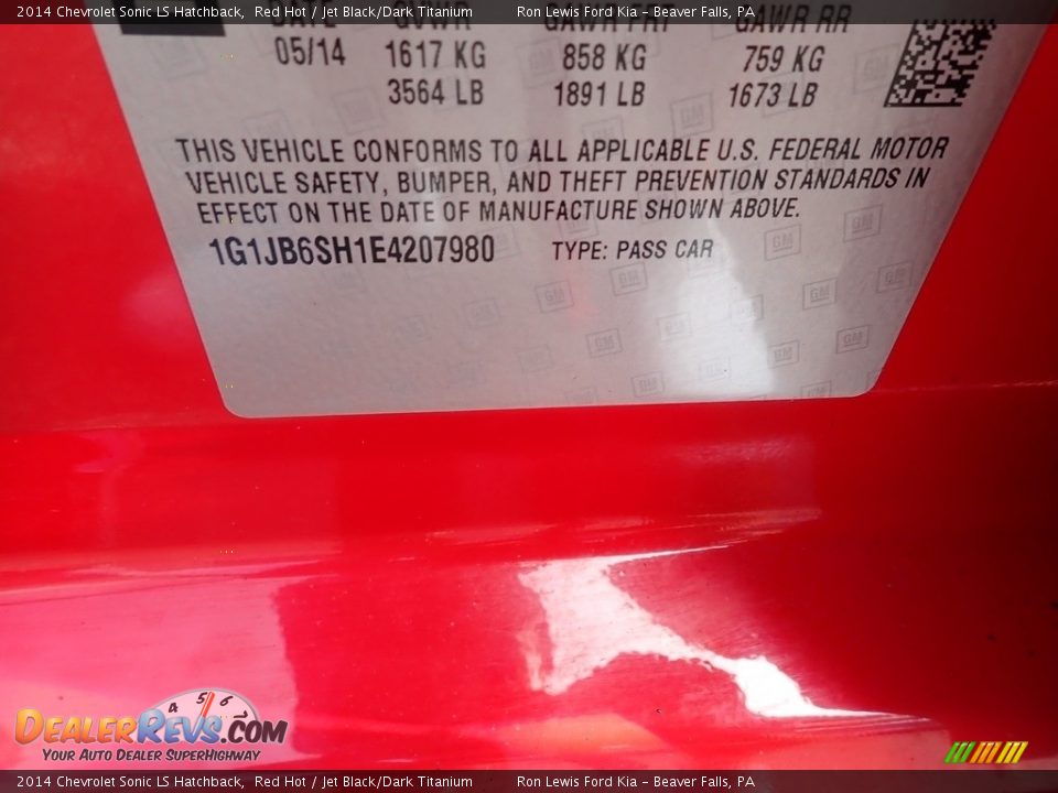 2014 Chevrolet Sonic LS Hatchback Red Hot / Jet Black/Dark Titanium Photo #15