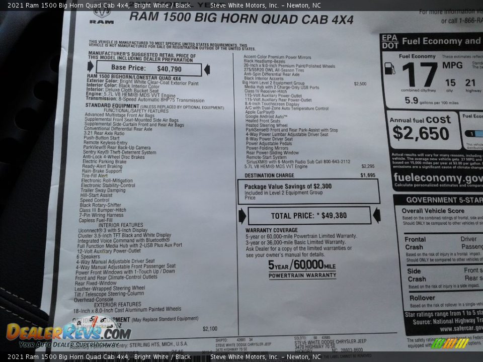 2021 Ram 1500 Big Horn Quad Cab 4x4 Bright White / Black Photo #31