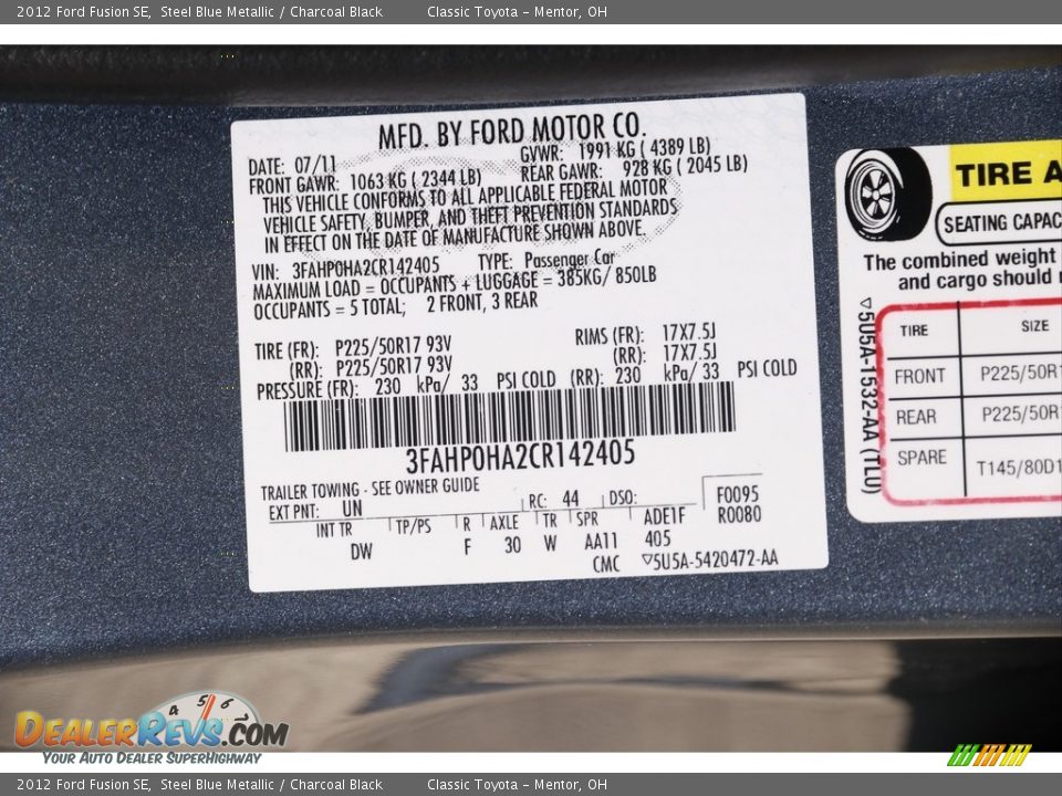 2012 Ford Fusion SE Steel Blue Metallic / Charcoal Black Photo #18