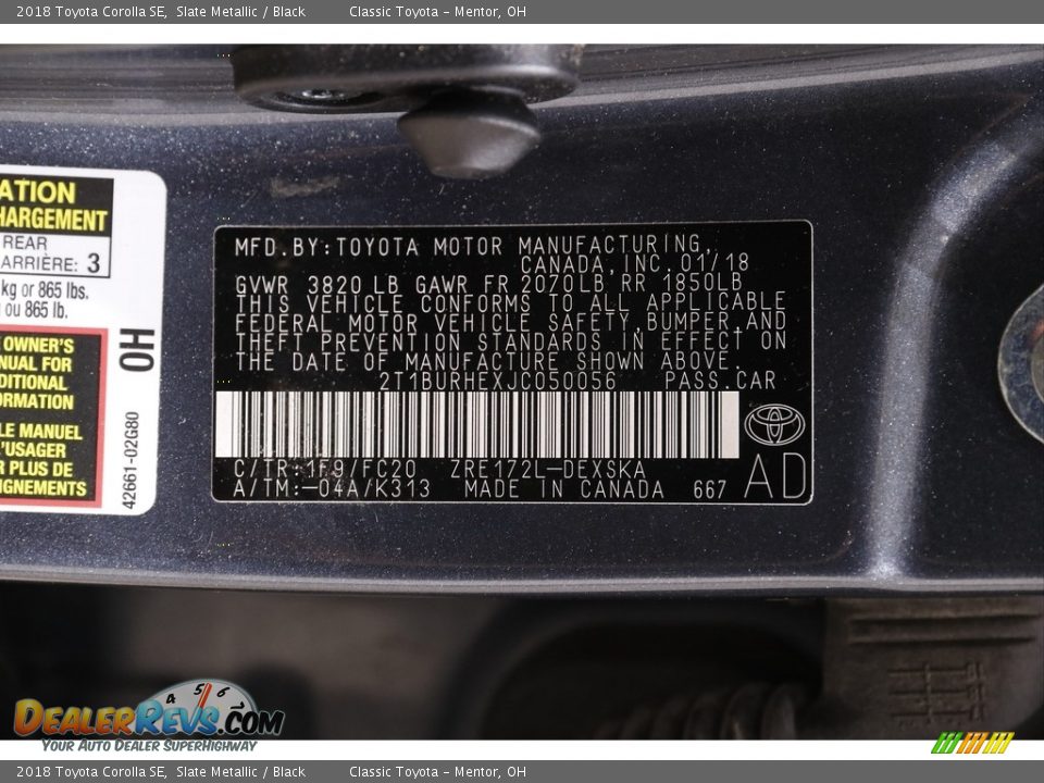 2018 Toyota Corolla SE Slate Metallic / Black Photo #18