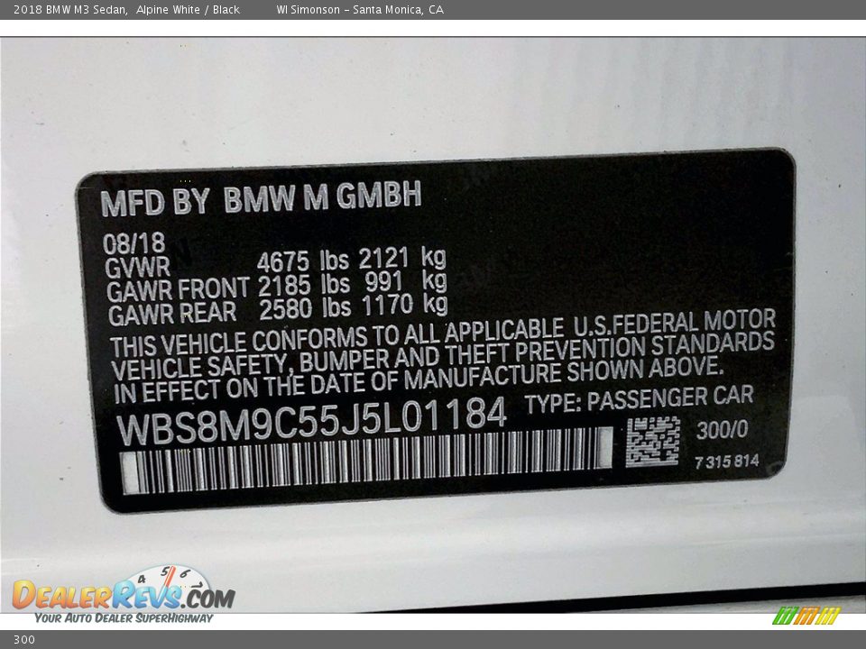 BMW Color Code 300 Alpine White