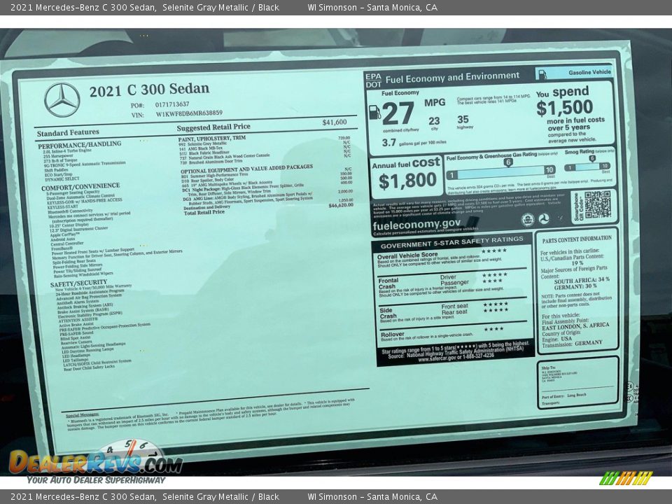 2021 Mercedes-Benz C 300 Sedan Selenite Gray Metallic / Black Photo #11