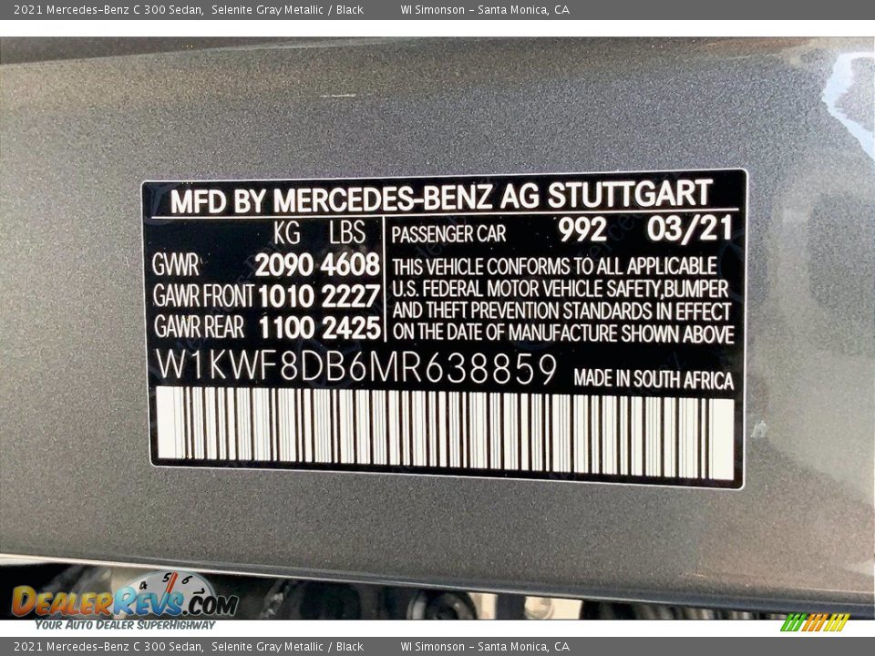 2021 Mercedes-Benz C 300 Sedan Selenite Gray Metallic / Black Photo #12
