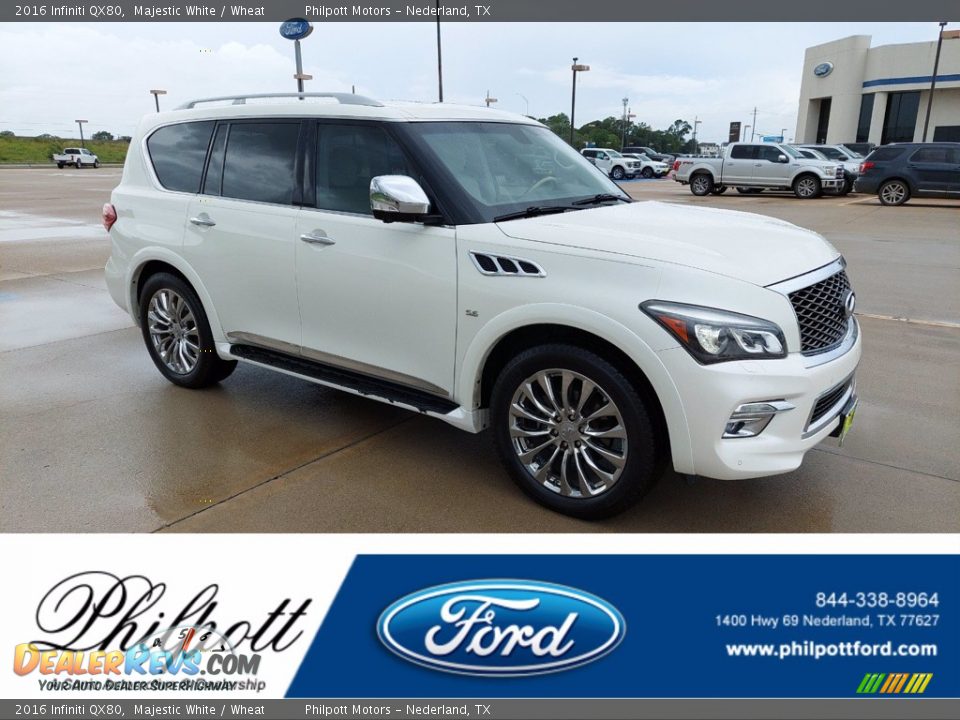 2016 Infiniti QX80 Majestic White / Wheat Photo #1