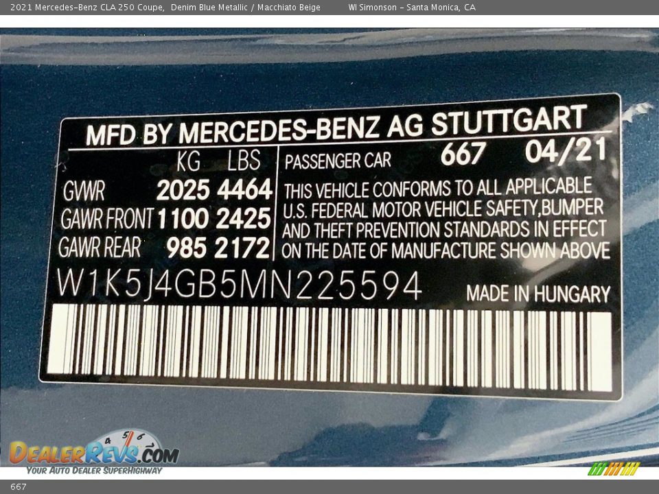 Mercedes-Benz Color Code 667 Denim Blue Metallic