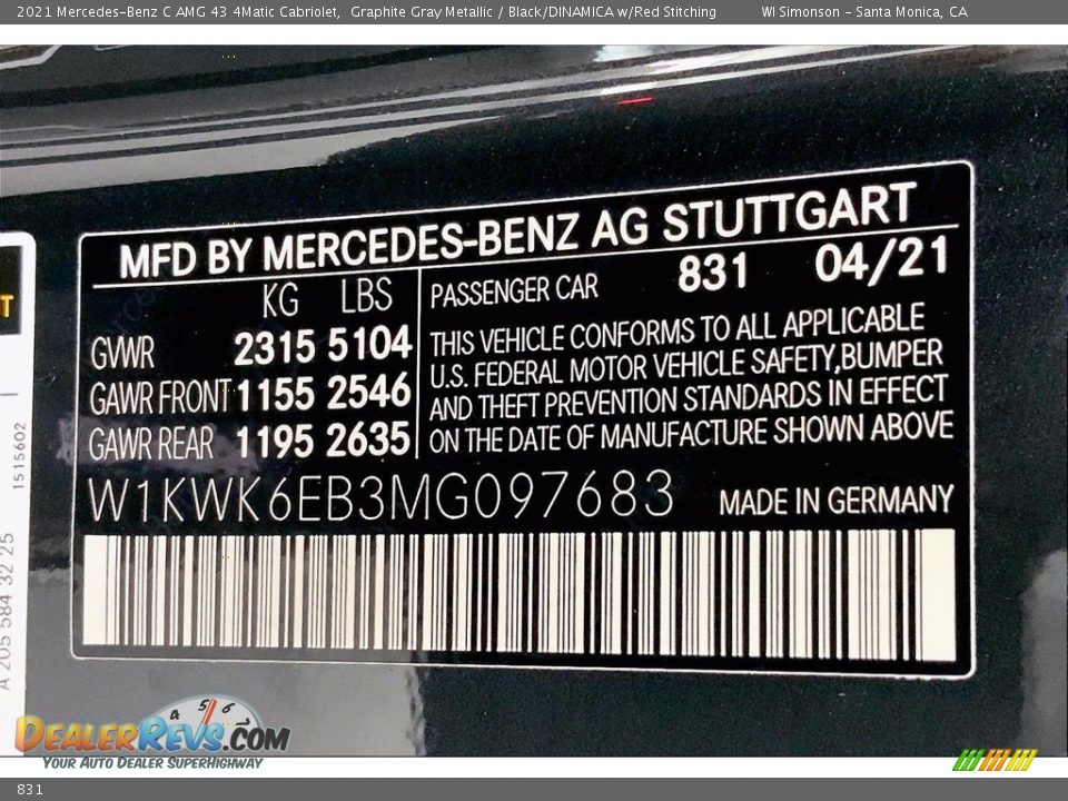 Mercedes-Benz Color Code 831 Graphite Gray Metallic
