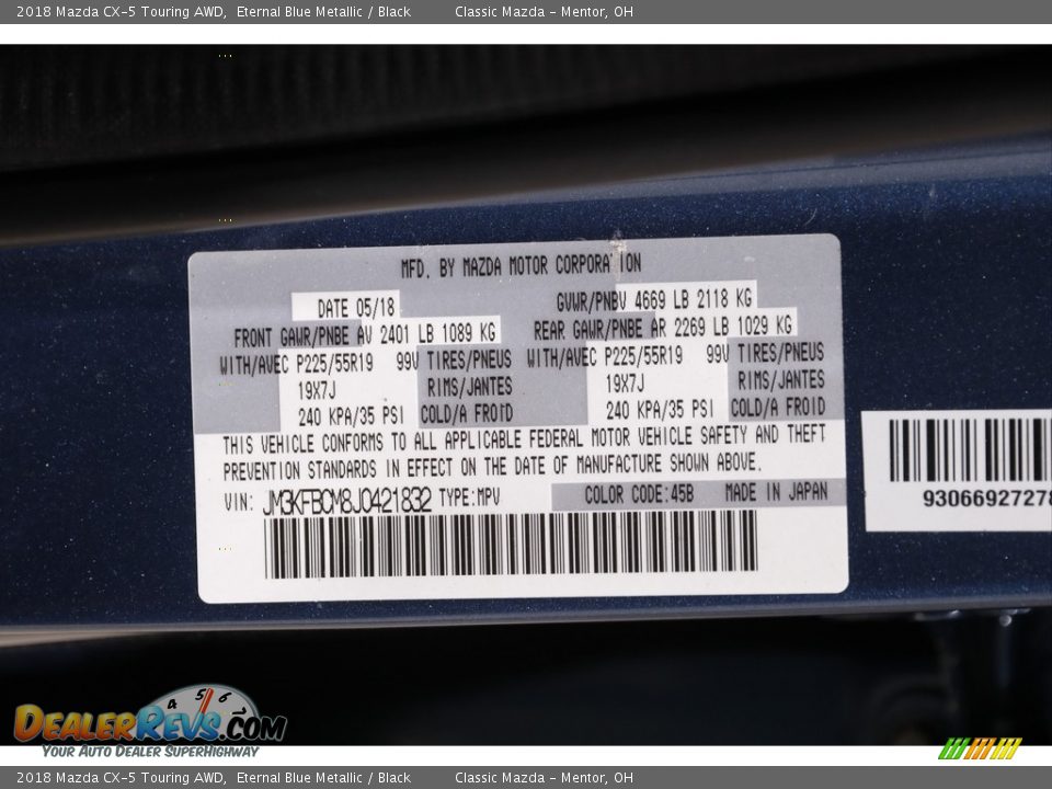 2018 Mazda CX-5 Touring AWD Eternal Blue Metallic / Black Photo #20