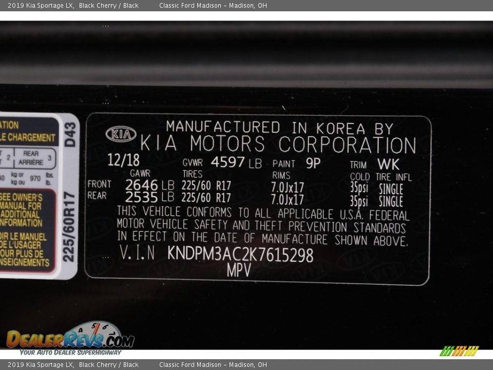 2019 Kia Sportage LX Black Cherry / Black Photo #19