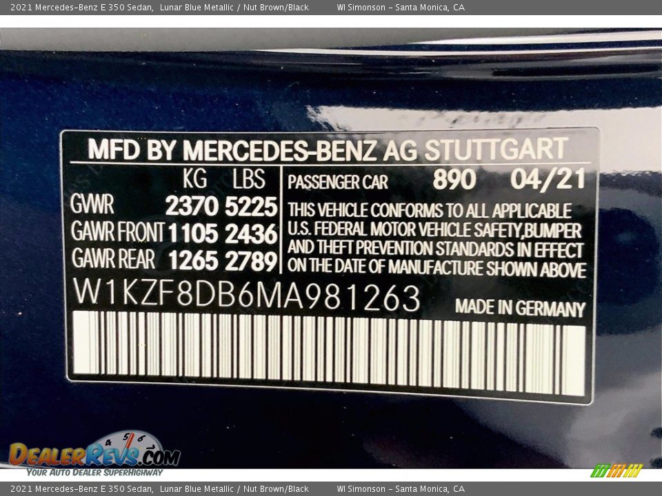 2021 Mercedes-Benz E 350 Sedan Lunar Blue Metallic / Nut Brown/Black Photo #11