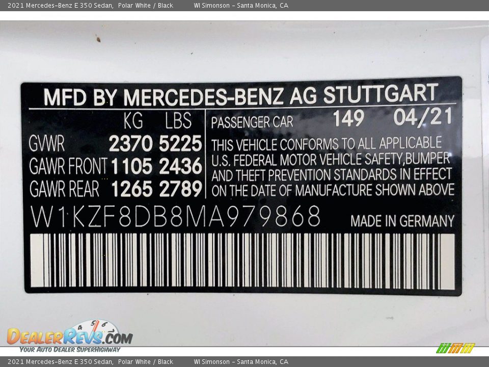2021 Mercedes-Benz E 350 Sedan Polar White / Black Photo #11