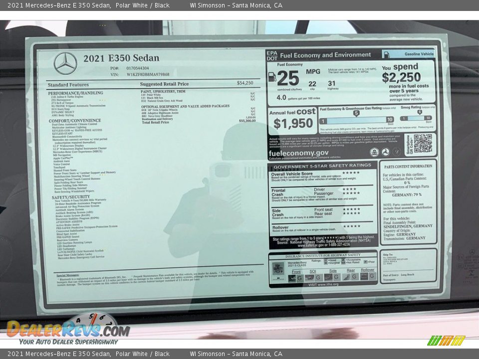 2021 Mercedes-Benz E 350 Sedan Polar White / Black Photo #13