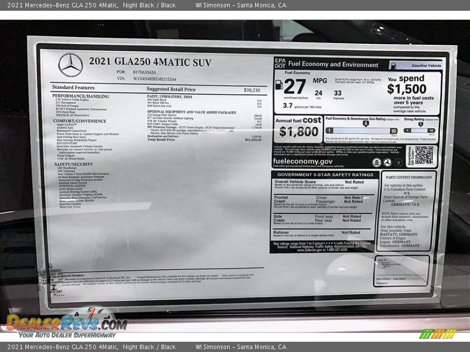 2021 Mercedes-Benz GLA 250 4Matic Window Sticker Photo #11