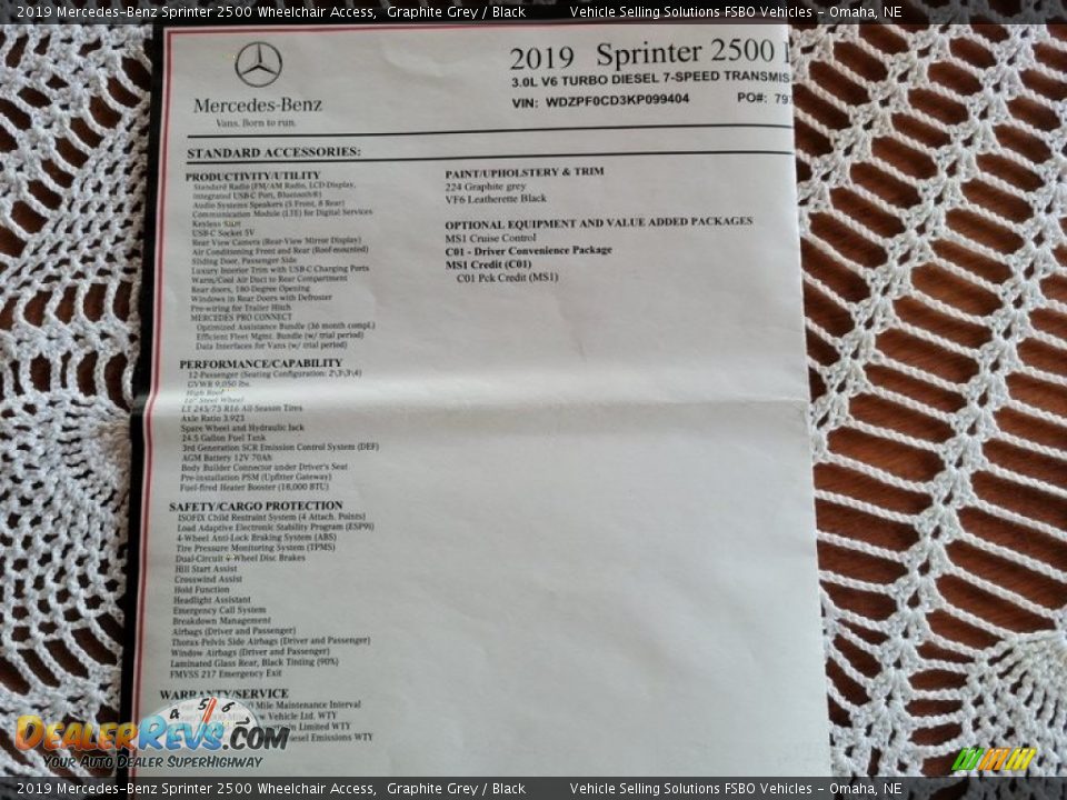 2019 Mercedes-Benz Sprinter 2500 Wheelchair Access Window Sticker Photo #9