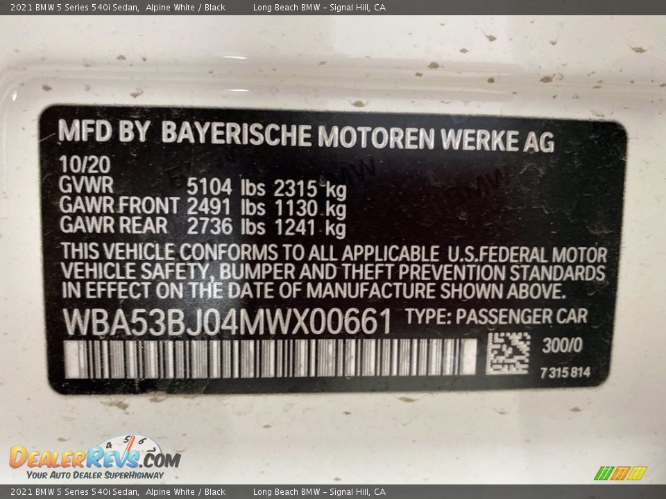 2021 BMW 5 Series 540i Sedan Alpine White / Black Photo #26