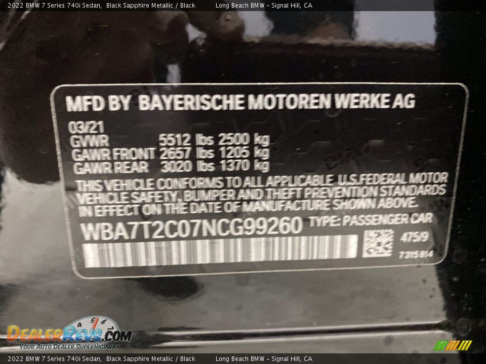 2022 BMW 7 Series 740i Sedan Black Sapphire Metallic / Black Photo #26