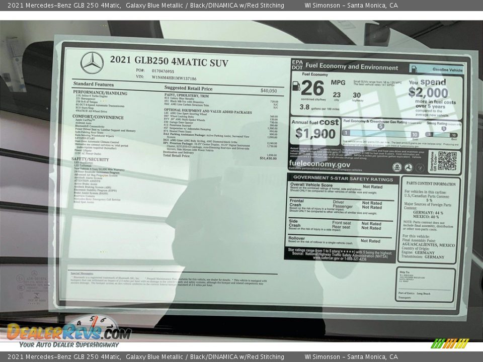 2021 Mercedes-Benz GLB 250 4Matic Window Sticker Photo #13